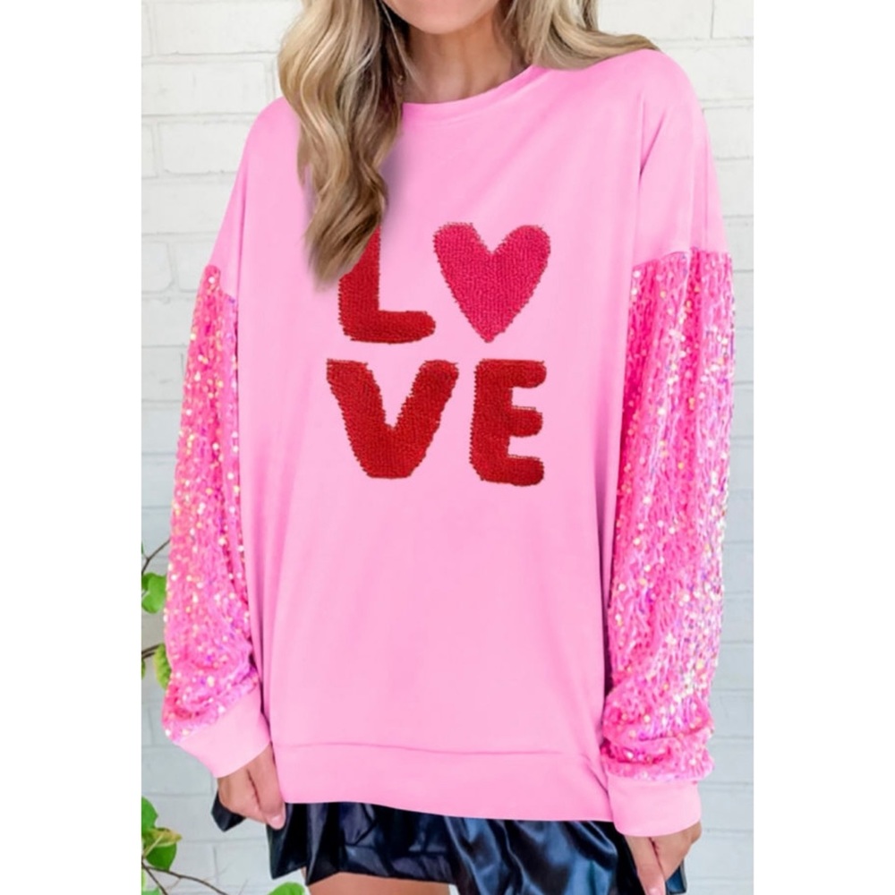 Sequin sleeve love top sz small - Picture 4 of 7